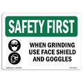 Signmission OSHA Sign, When Grinding Use Face Shield W/ Symbol, 14in X 10in Decal, 14" W, 10" H, Landscape OS-SF-D-1014-L-11018